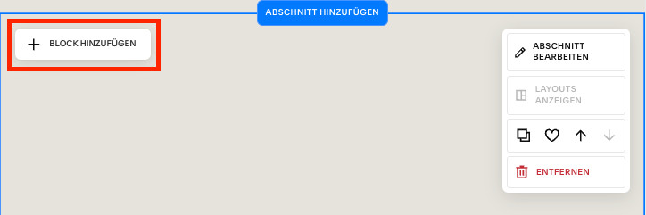 Block hinzufügen in Squarespace