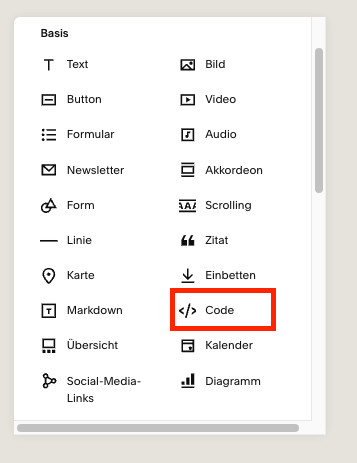 Code in Squarespace hinzufügen